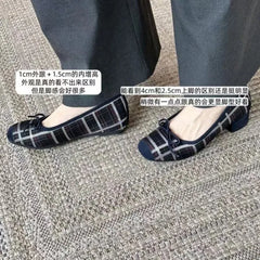 Cyflymder   New Square-Toe Flat Plaid Single Shoes, Casual Soft Sole, Fashionable Shallow Mouth, Versatile Slip-On Flats