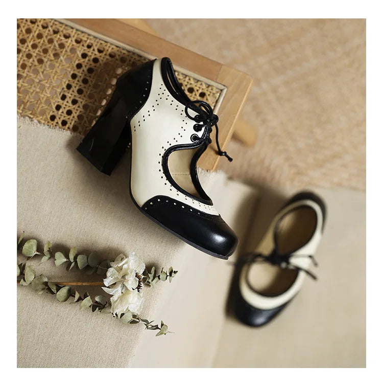 Cyflymder  Retro Roman round Head Chunky Heel Color Blo Mary Jane oes Women's High Heels Faion Single oes Cross-Border