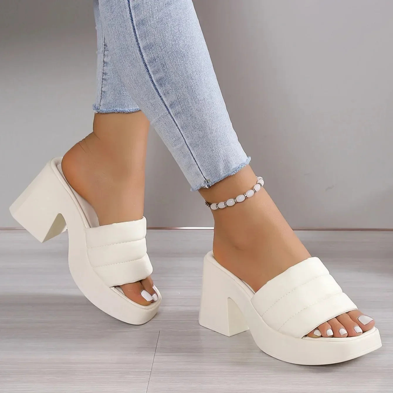 Cyflymder  Elegant Women Platform Slippers Soft PU Summer Peep Toe Thick Sole Female Outdoors Non-slip Casual Beach Heels Slippers