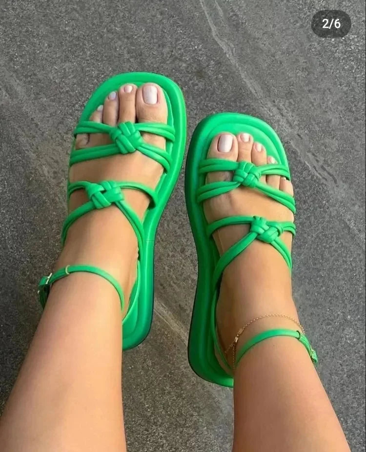 Cyflymder  New Style Women's Plus Size Round Head Woven Thick Bottom Sandals Beach Slippers Amazon Style Casual Comfortable Ladies Shoes