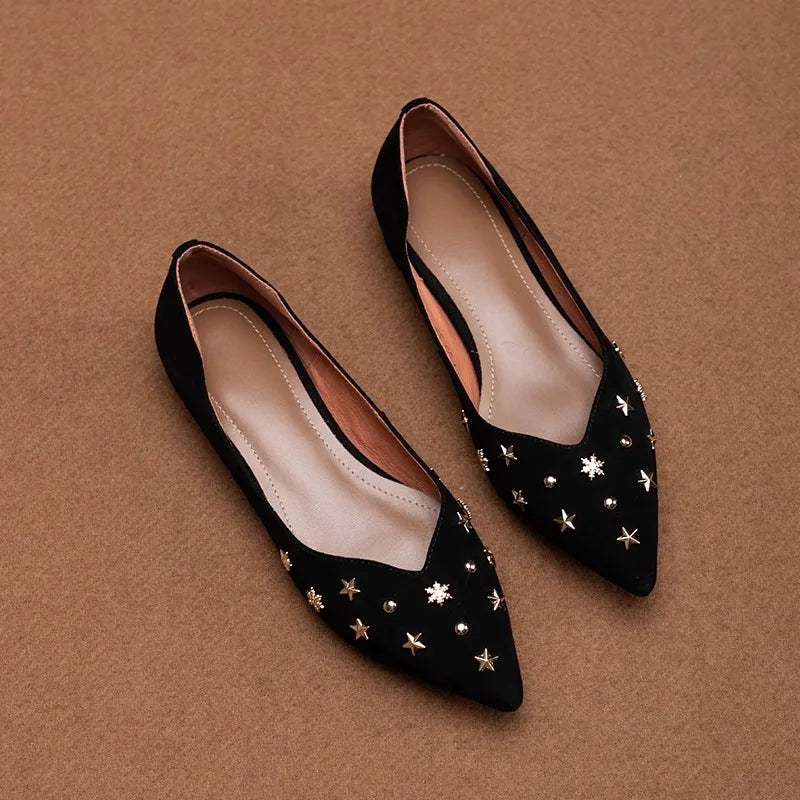 Cyflymder  Spring And Autumn Slip-on Shallow-toe Flats, Women's Light Luxury Shallow-toe Suede Elegant And Gentle Low-heeled