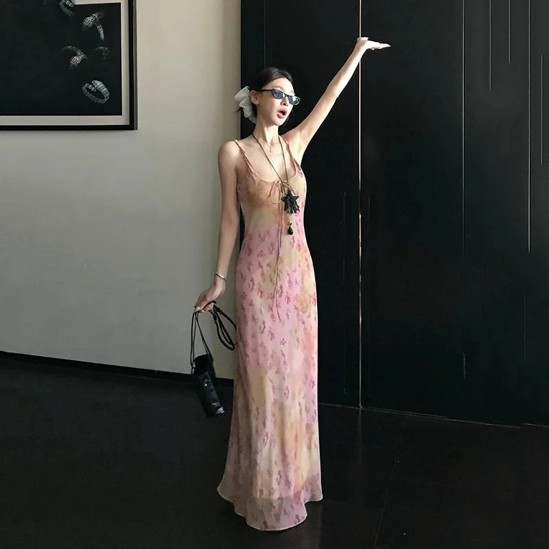 Cyflymder  Sexy Printed Camis Dress Women Korean Fashion Slim Floral Spaghetti Strap Dress Summer Retro Harajuku Sleeveless Party Vestidos