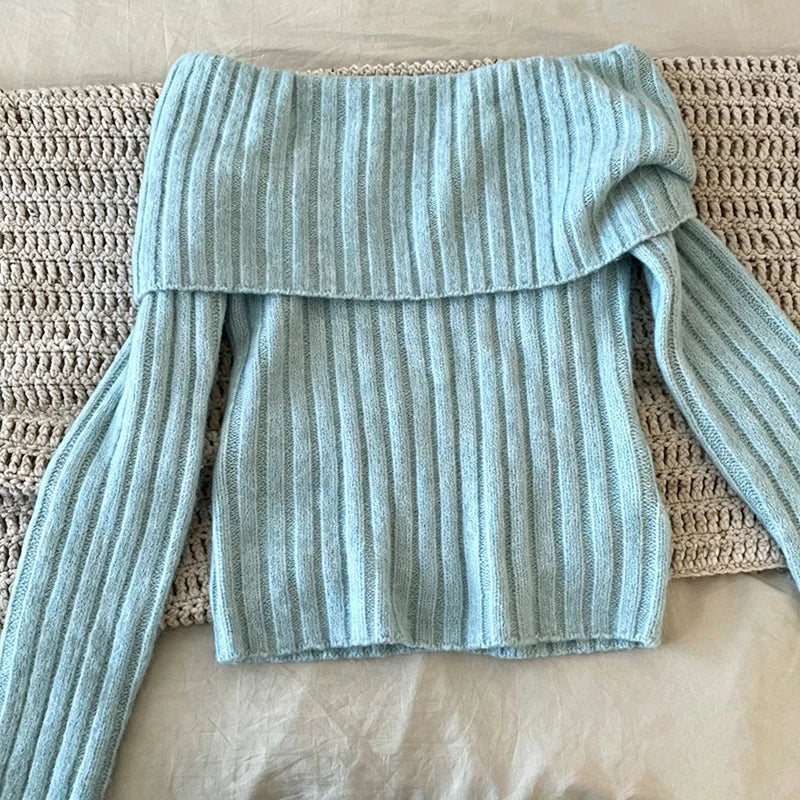 Cyflymder  One Shoulder Harajuku Collar Vertical Fashion Punk Pit Stripe Short Y2K Sweet Girl Spicy Girl New Knitted Top Street Chic