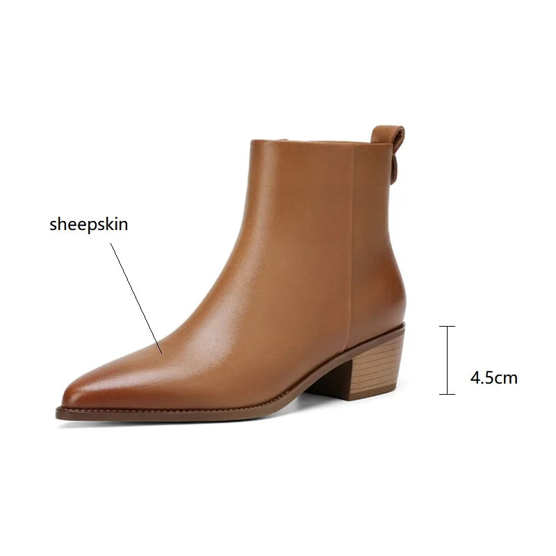 Cyflymder New Autumn/Winter Genuine Leather Women Shoes Pointed Toe Chunky Heel Boots for Women Fashion Short Boots Zapatos De Mujer