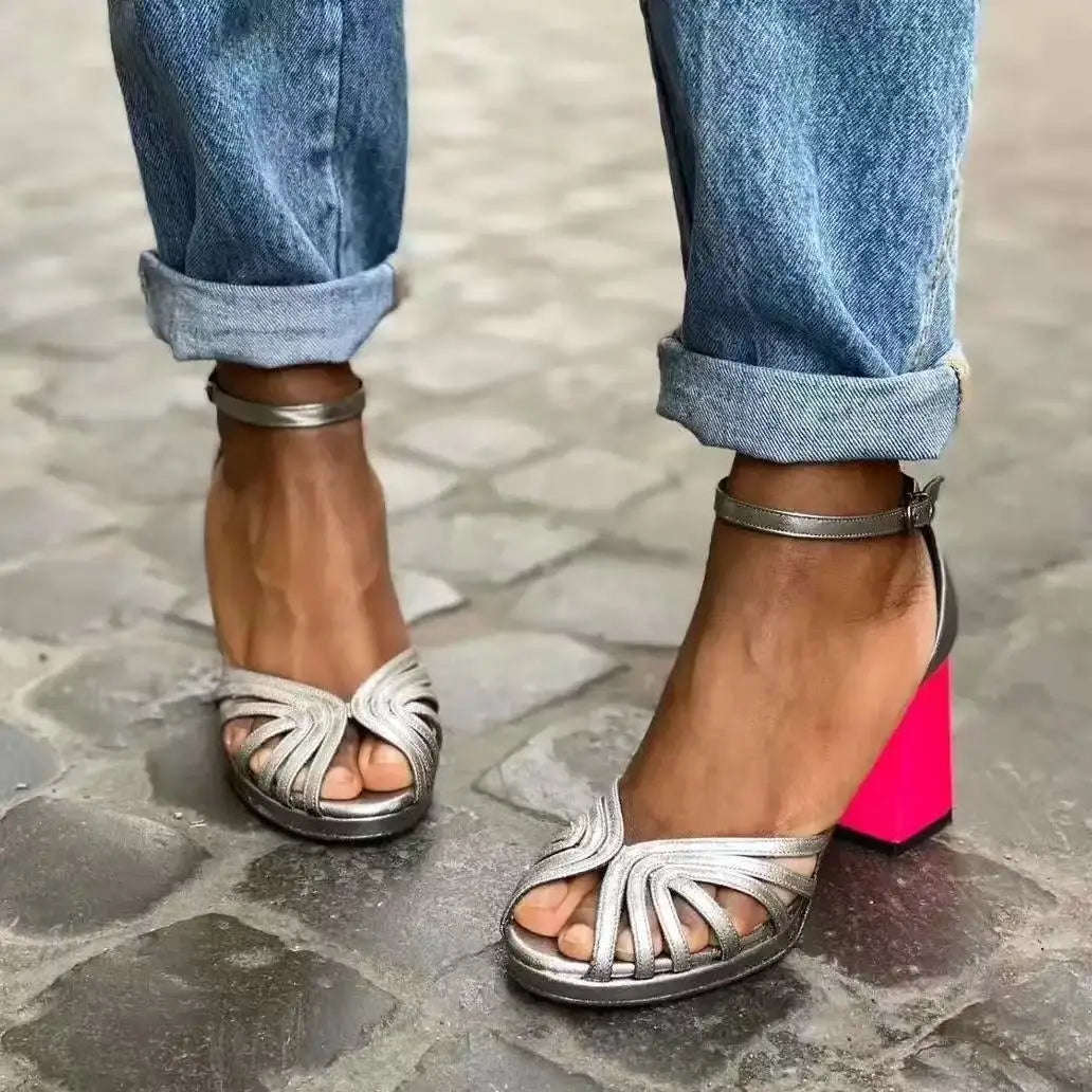 Cyflymder  Women Sandals Fish Mouth Summer Large Size 43 Women's Shoes Elegant Heel Casual Ankle Buckle High Heel Platform Sandalias