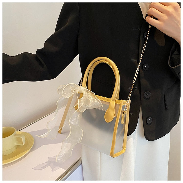 Cyflymder Summer Fashion Women Chain Messenger Bag Transparent Ladies Clutch Purse Small Tote Handbags Bowknot Design Female Shoulder Bags