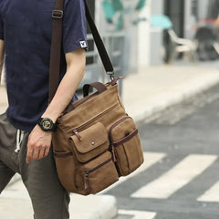 Cyflymder  Men Canvas Messenger Bag Crossbody Bags Unisex Sling Bag Shoulder Bag for Travel Work College Vintage Men's Handbags Briefcase