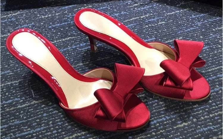Cyflymder summer new sandals bow slippers fish mouth silk fine heels high Versatile women shoes sex pumps