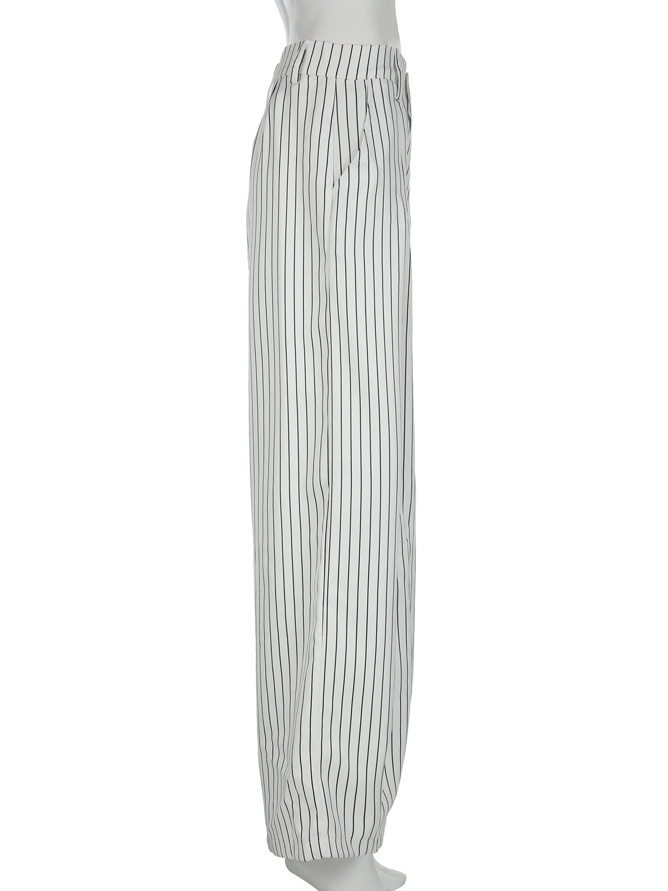 Cyflymder  Casual Folds Striped Wide Leg Pants Basic Loose Low-Waisted Straight Pants Women Summer Fashion Streetwear Ladies