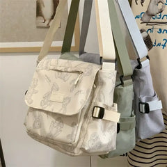 Cyflymder  Retro teddy bear cute college style girl crossbody bag Japanese Ins student large capacity versatile mailman bag