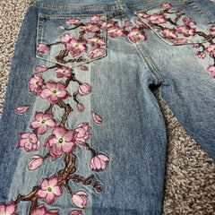 Cyflymder  Retro Printed Jeans Women's Street Niche Design Sense Loose Versatile Straight Pants Tide