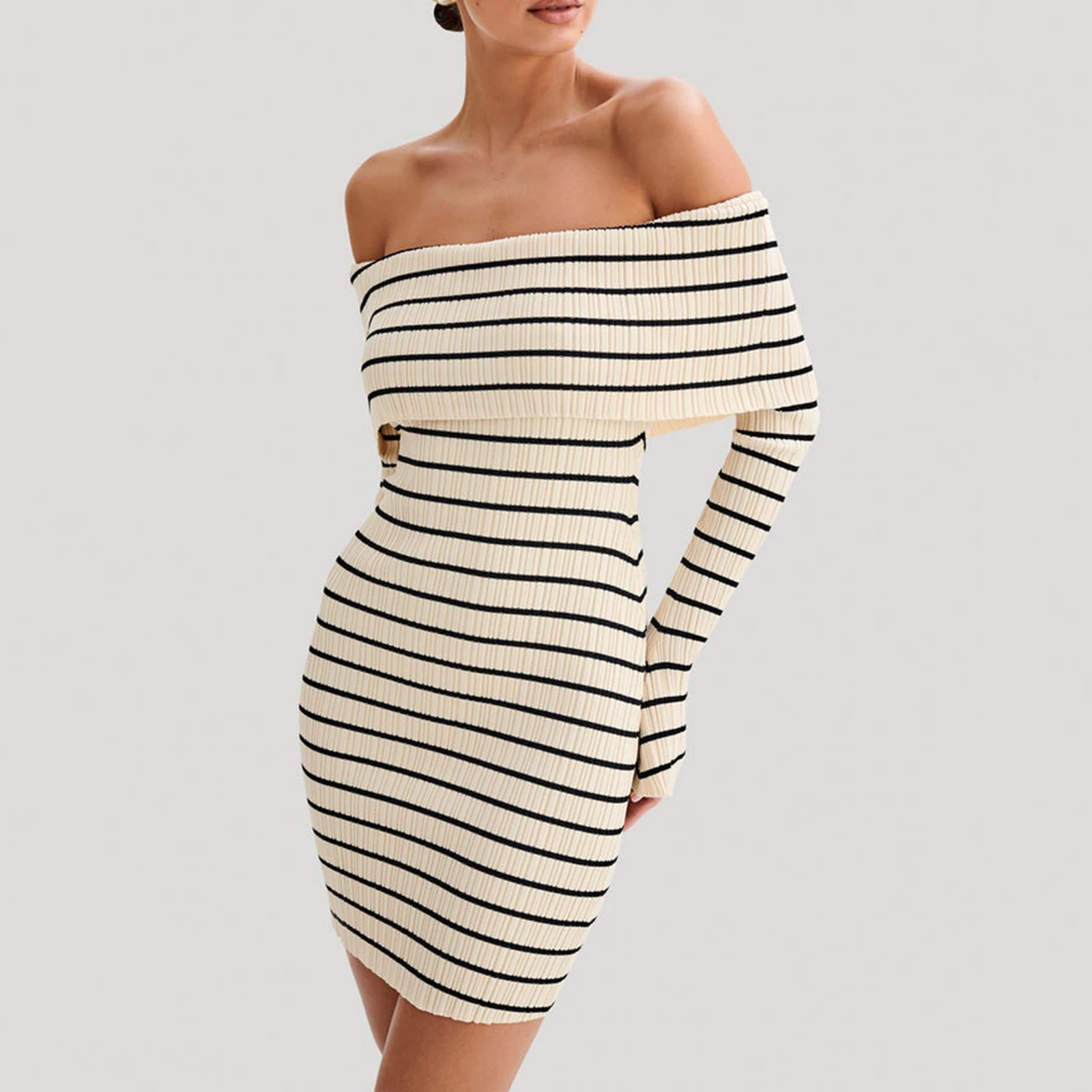 Cyflymder  Striped Knit Sweater Mini Dress Women Bandeau Backless Elegant Fashion Summer Contrast Party Dress Knitwear Mini Dress