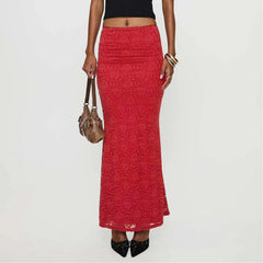 Cyflymder  Women Y2K Vintage Summer Bodycon Skirt Casual Floral Lace Elastic Skirt for Beach Vacation Club Streetwear