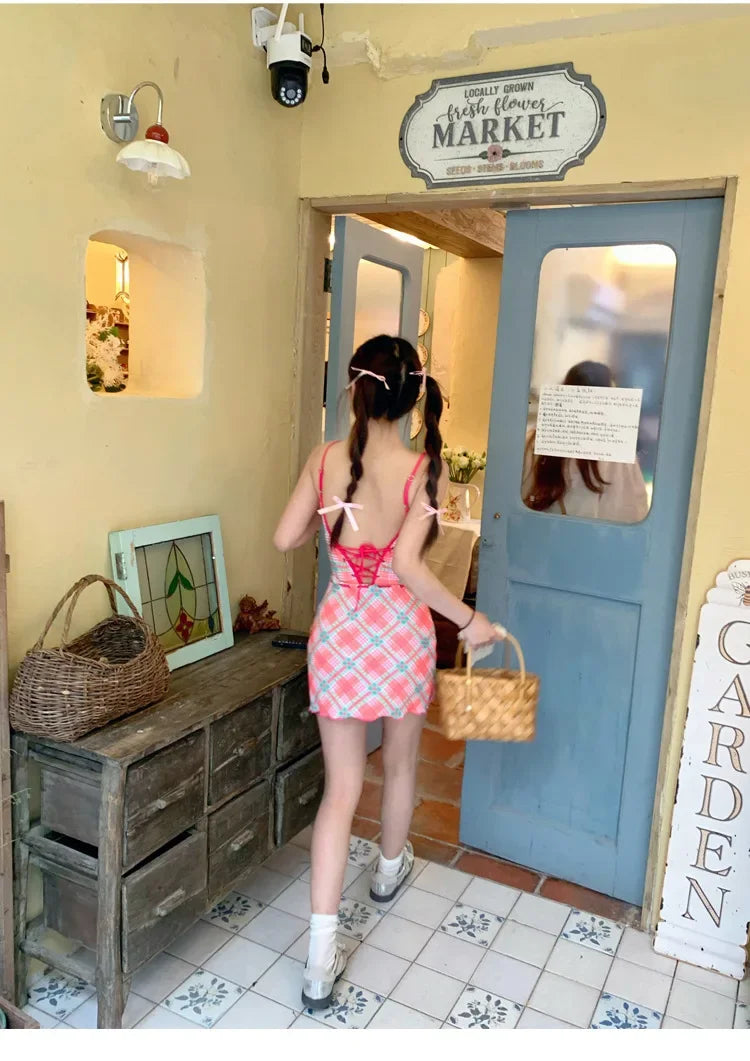 Cyflymder  Thai Retro Polka Dot One Piece Swimsuit Backless Tie Design Slimming Vacation Celebrity Bikini Pure Desire Sexy Strapless