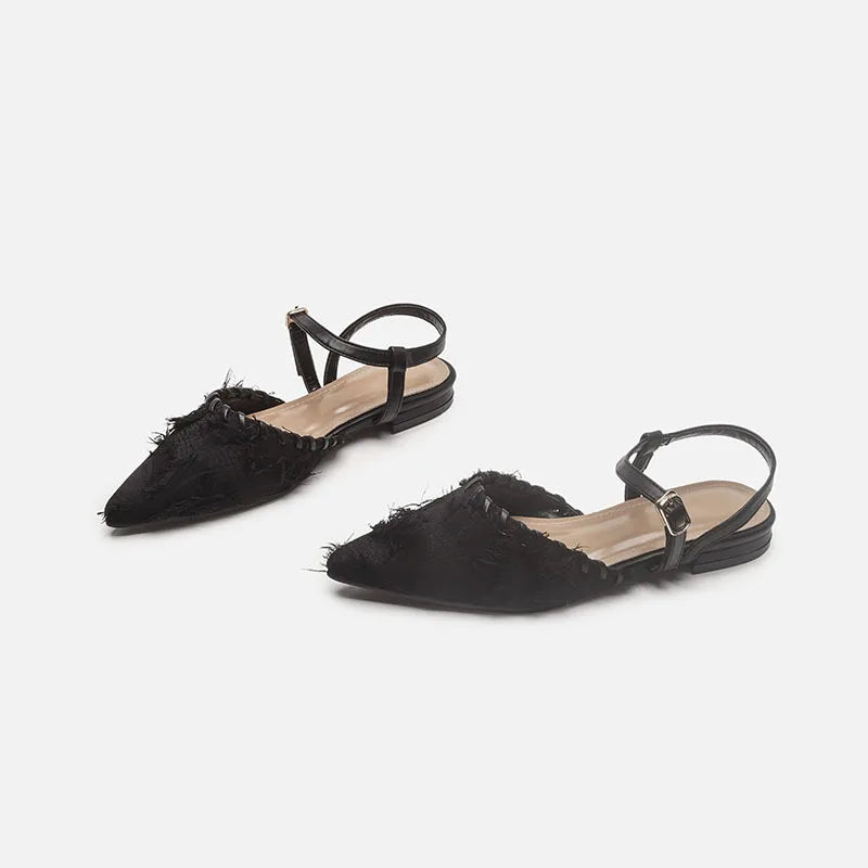 Cyflymder  Sandals for Women Summer New Versatile French Leather Single Shoes Pointed Flat Toe Toe Sandals for Women Luxury Sandals