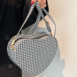 Cyflymder Lovely Heart Shaped Women's Shoulder Bags Fashion Houndstooth Ladies Small Messenger Bag Retro Design Female Purse Handbags