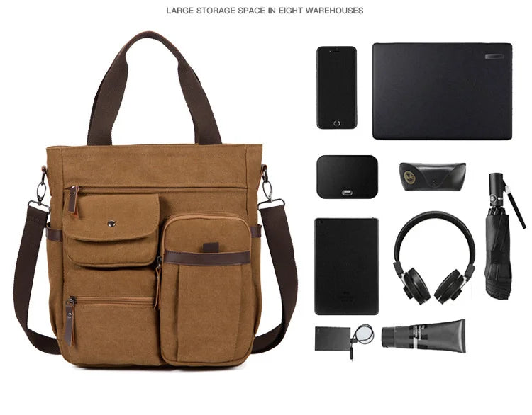 Cyflymder  Men Canvas Messenger Bag Camping Crossbody Bags Sling Shoulder Bag for Travel Work College Reto Men's School Handbags Briefcase