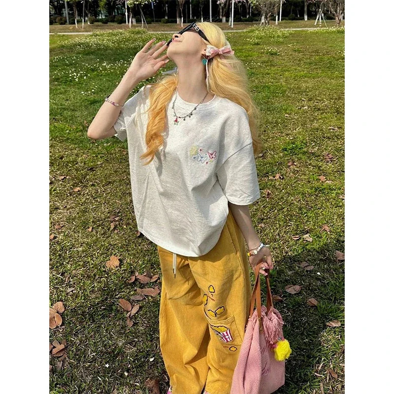 Cyflymder  Y2K Cargo Pants Women Oversized Embroidery Sweatpants Harajuku High Waist Wide Leg Joggers Streetwear Korean Baggy Trousers New