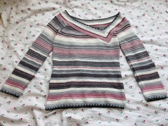 Cyflymder  Y2K Vintage Women Striped Knit Pullover Asymmetric V Neck Long Sleeve Slim Fall Winter Sweater Sweet Cool Daily emo Knit Sweater