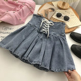 Cyflymder Pleated Denim Skirts Women Bandage Hotsweet Mini Vintage New Arrivals Y2K Fashion All-match Age-reducing Casual Girlish