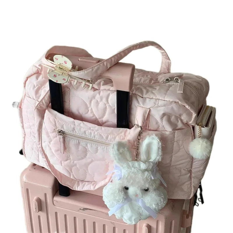 Cyflymder  Heart Print Large Capacity Tote Bag Women Sweet Cute Pink Shoulder Bag Ladies Commuter Travel Portable Handbag 2025 New﻿