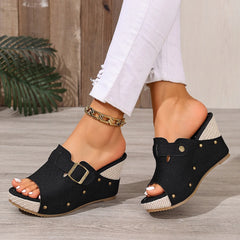 Cyflymder  Women's Leather Wedge Slipper Slip on Lightweight Walking Sandals Women Plus Size Comfortable Summer Woman Slipper