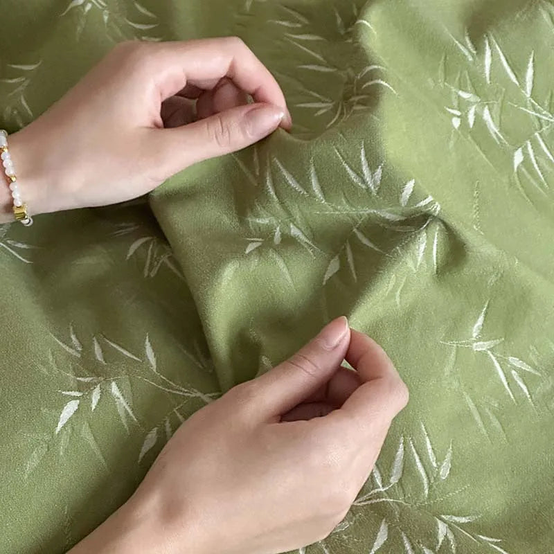 Cyflymder  Green 100% Cotton Bamboo Leaf Jacquard Bedding Sets New Soft and Comfortable Quilt Set for Home Adult Kids Fitted Sheet Kit