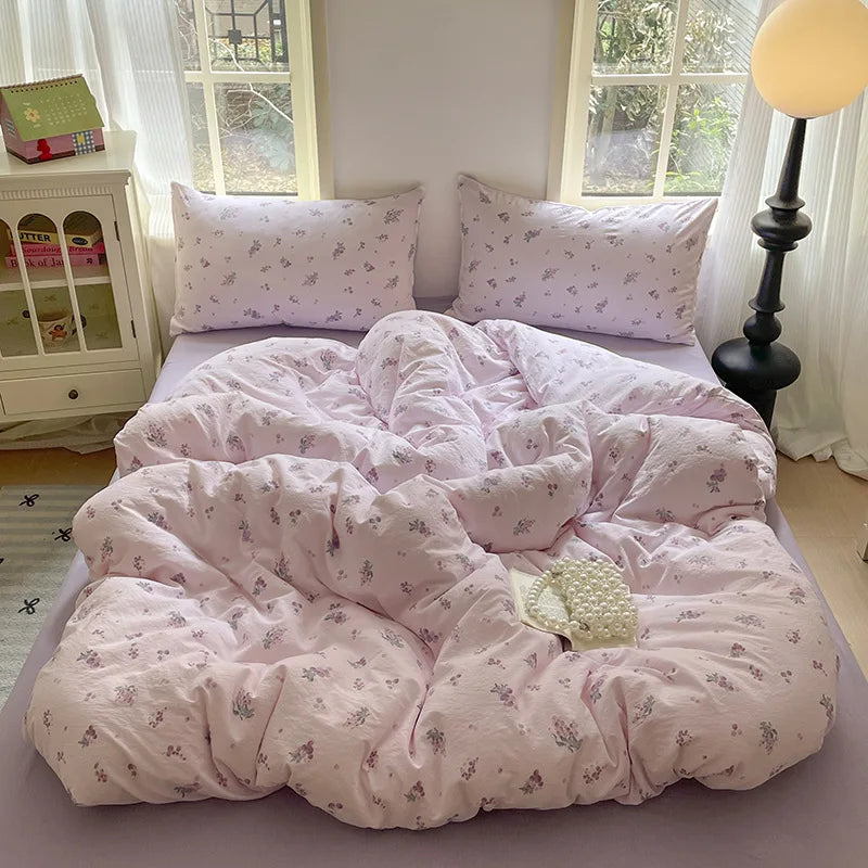 Cyflymder  Grade-A Double-Layer Yarn Pure Cotton Bedding Set Single Double High-Quality Bedsheet Kit Skin Friendly Ultra Soft Quilt Set
