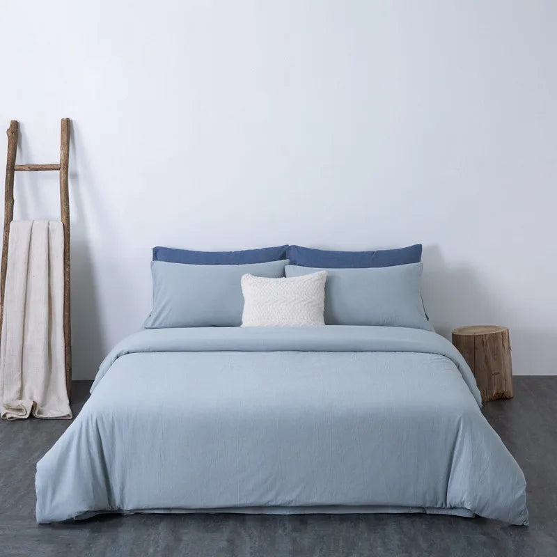Cyflymder  Solid Color Pure Cotton High-Density Bedding Sets Washed Cotton Soft Duvet Cover Kit Skin Friendly Breathable Bedclothes