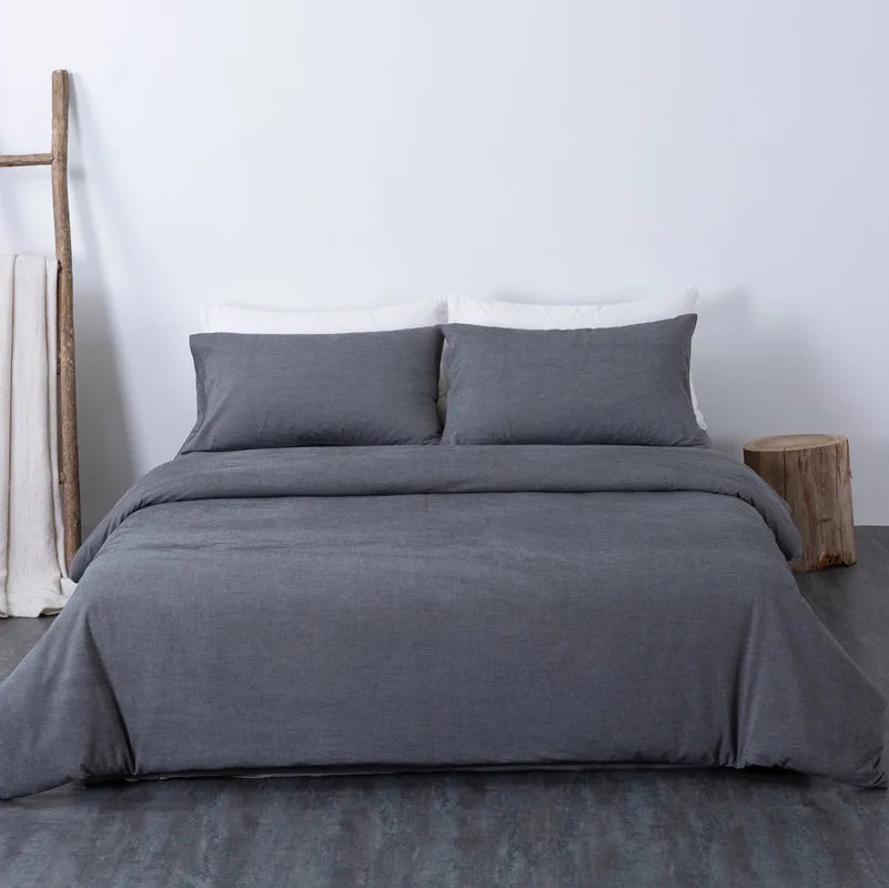 Cyflymder  Solid Color Pure Cotton High-Density Bedding Sets Washed Cotton Soft Duvet Cover Kit Skin Friendly Breathable Bedclothes