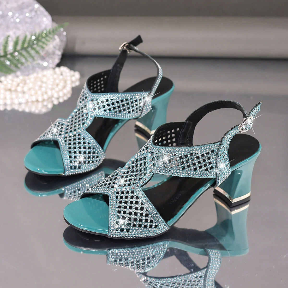 Cyflymder  Crystal High Heels Women's Sandals Chunky Fashion Shoes Elegant Chunky Open Toe Slippers Dress Walking Party Mujer Flip Flops