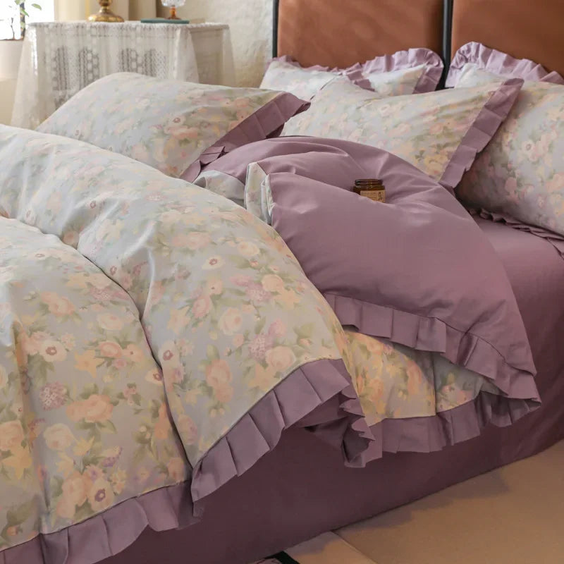 Cyflymder  Princess Double-Layer Yarn Pure Cotton Bedding Set Skin Friendly Duvet Cover Kit for All Seasons Home Dormitory Comforter Set