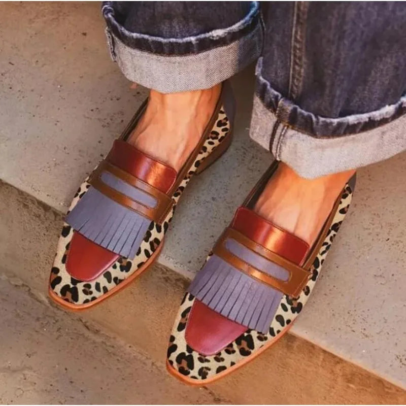 Cyflymder  Loafers Flats Leopard Square Toe Casual Women Shoes New Solid Color Comfortable Large Size Low Heeled Women's Singles Shoes