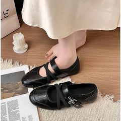 Cyflymder   French Retro Casual Ballet Single Shoes Women's Invisible Inside Heightened Cross Buckle Flat Mary Jane Shoes，Women's Shoes35-40