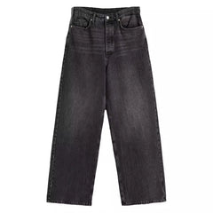 Cyflymder  Simple cat whisker bayonet crafted loose wide leg comfortable jeans for woman