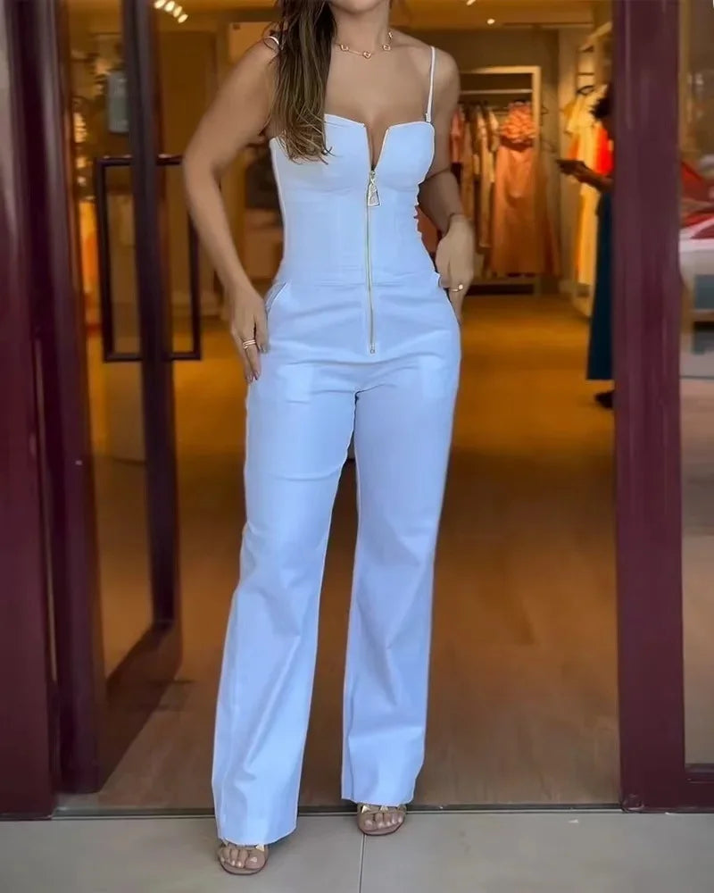 Cyflymder  Summer New Style Pure Color Belted Pocket Jumpsuit Slim Fit Strap Women's Romper Cross-Border Hot Sale Independent Station
