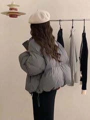 Cyflymder Fashion Zipper Cropped Jacket Women Winter Warm Casual Loose Puff Cotton Coats Streetwear Korean Drawstring Padded Outerwears