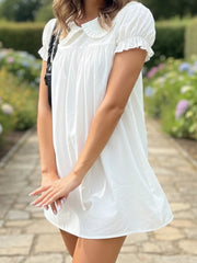 Cyflymder  Women s Short Sleeve Solid Color Doll Collar Loose Blouse Summer Casual Top Streetwear Fashion Wear