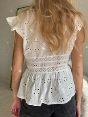 Cyflymder  Stylish Boho Chic Off-Shoulder Blouse with Ruffled Sleeves and Embroidered Details for Summer Festivals and Parties