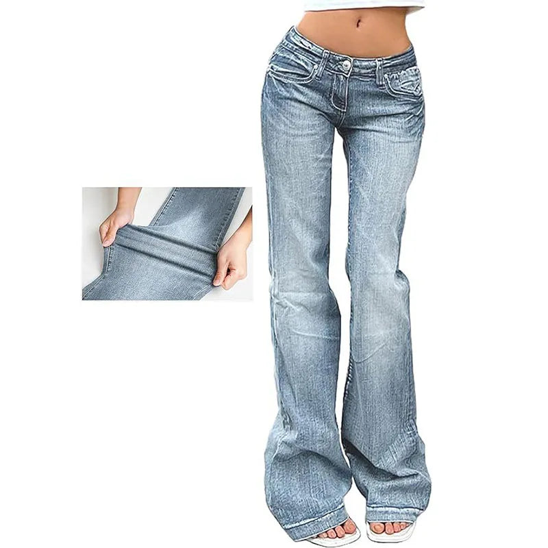 Cyflymder  Y2K Vintage Flare Jeans for Women Sexy Low Rise Slim Fit Stretch Washed Denim Pants Harajuku Streetwear Wide Leg Jean Trousers
