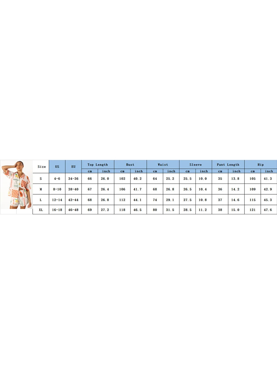 Cyflymder  Boho Beach Style 2 Piece Outfits Fashion Printed Short Sleeve Button Up Blouse Tops + Shorts Set Women Lounge Matching Beachwear