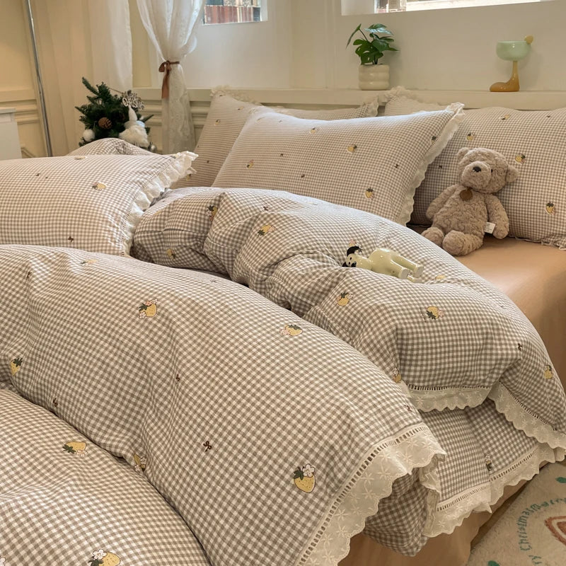 Cyflymder  INS Korean Style2025 New Yungan Cotton Wrinkled Double-layer Yarn Lace Bedding Sets