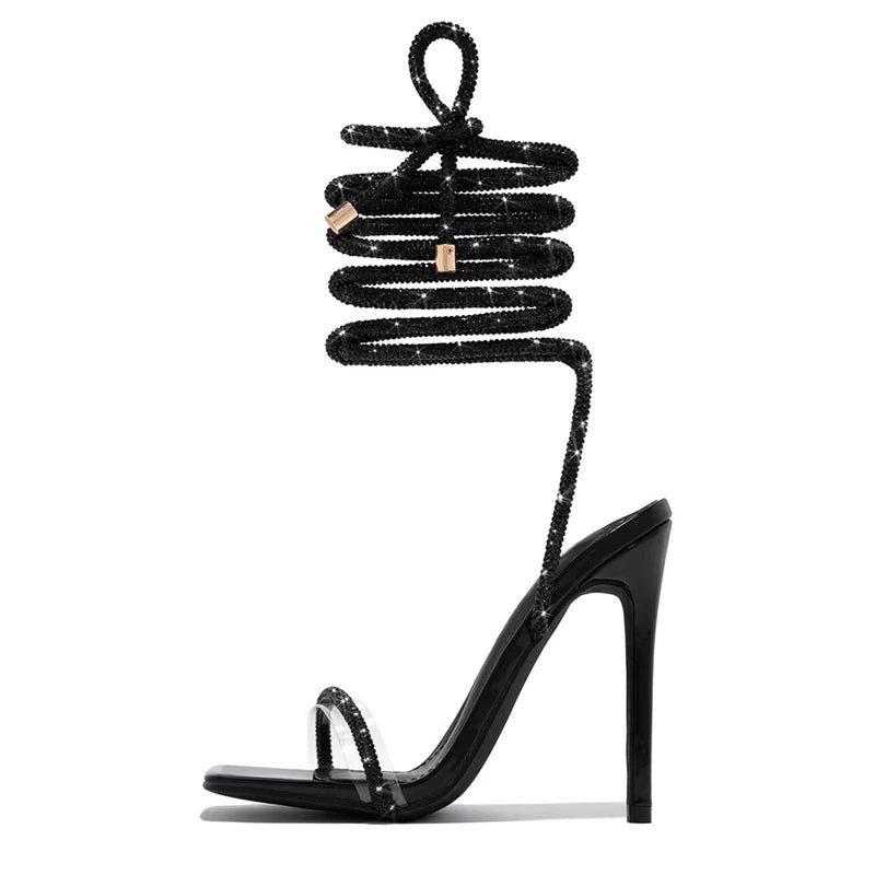 Cyflymder  Street Style Lace Up High Heels Sandals Women Square Head Open Toe Banquet Wedding Summer Shoes Ladies Gladiator Sandals