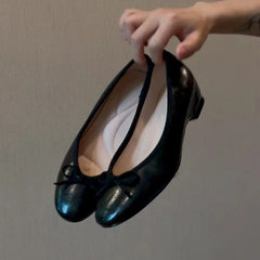 Cyflymder  Faux Sheepskin Look Women Flats New Arrival Gentle Sweet Pink Round Toe Bow Invisible Height Increase Ballet Shoes Daily Footwea