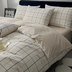 Cyflymder  100% Cotton Geometric Pattern Printed Bed Sets Soft Grid Duvet Cover Bedsheet Pillowcases for Home Single Queen Size Bedding Set