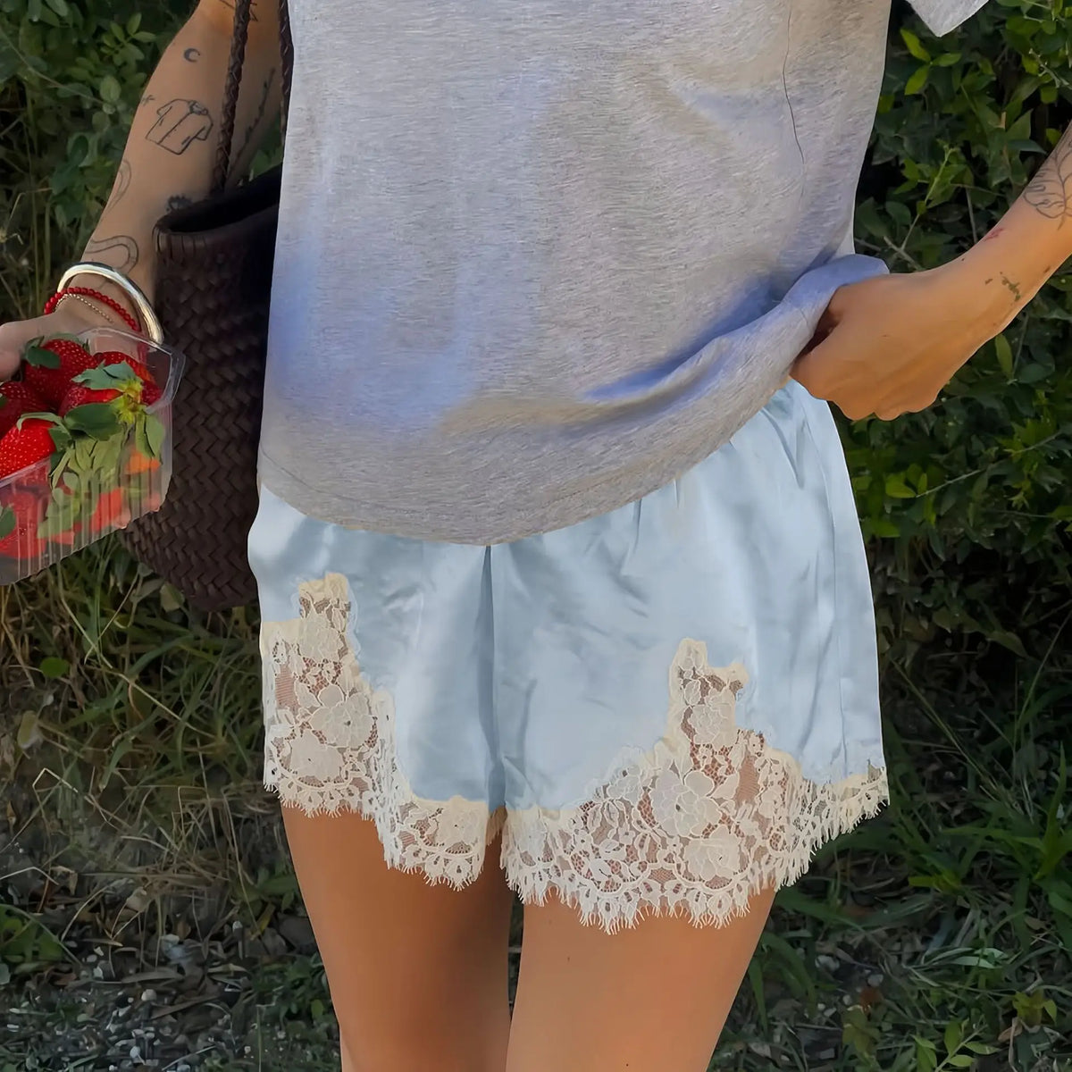 Cyflymder  New Lace Wide Shorts Design Temperament Fashion Casual Short Sleeves