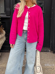 Cyflymder  Stylish Women s Knit Cardigan with Long Sleeves and Button Closure - Versatile Solid Color Loose Fit Sweater for Fashionistas