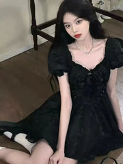 Cyflymder  Lolita Kawaill Princess Style Mini Dress Bow Lace Harajuku Casual Slim Female Subculture Elegant Party Cute Dress New