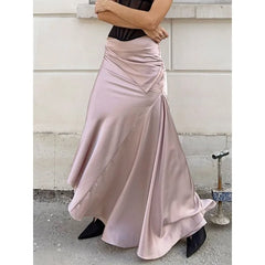 Cyflymder  Luxury Satin Pink Layered Skirts Women A-line Split-Side High-waist Vintage Elegant Woman's Long Tierred Skirts