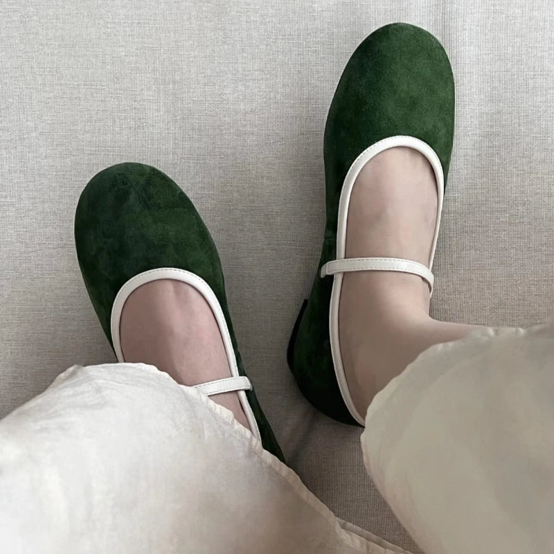 Cyflymder  Retro Faux Suede Ballet Flats Women Comfort Round Toe Shallow Mary Jane Shoes Fashion Buckle Elegant Dress Pumps Loafers Ladies